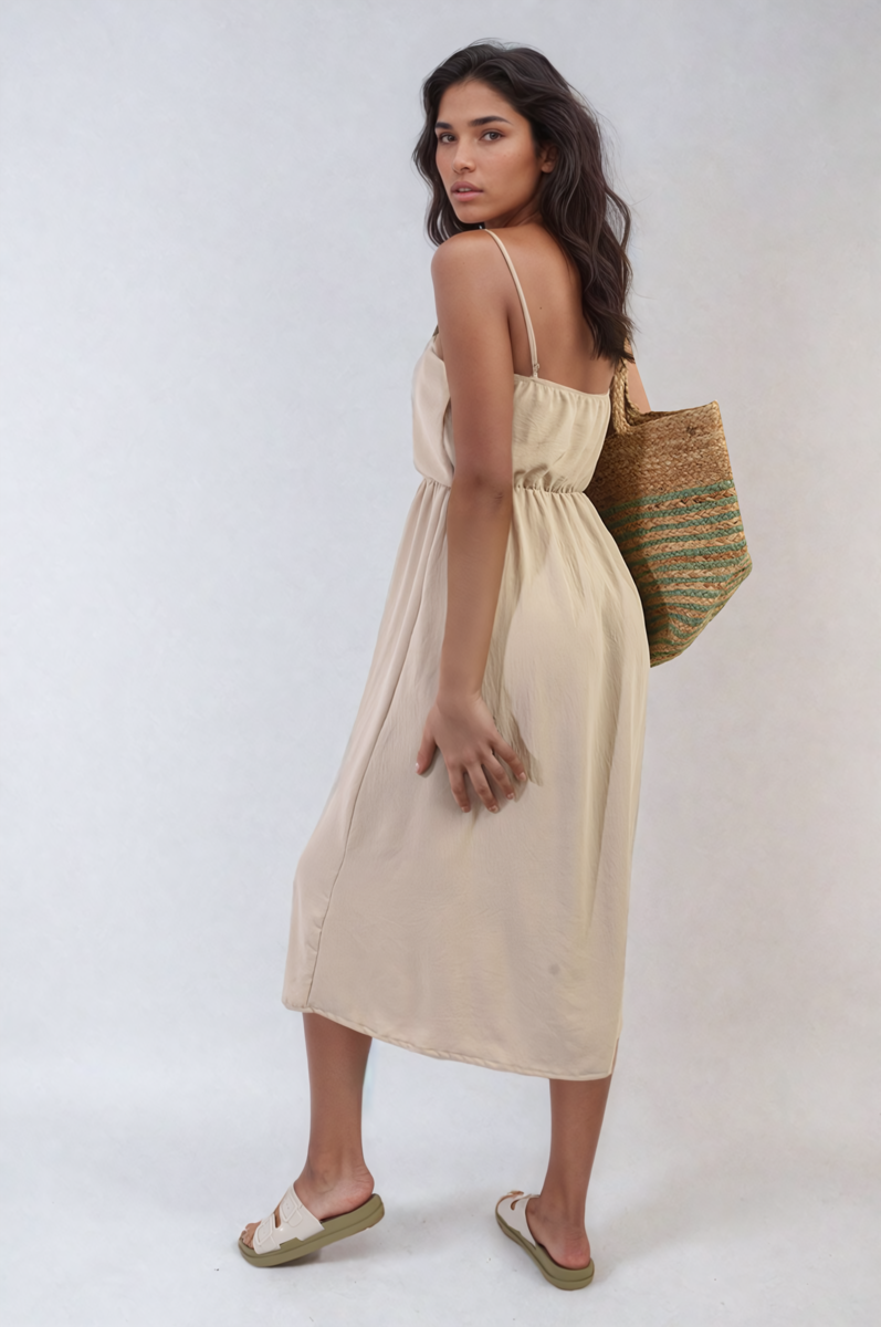 Button Front Strappy Midi Dress