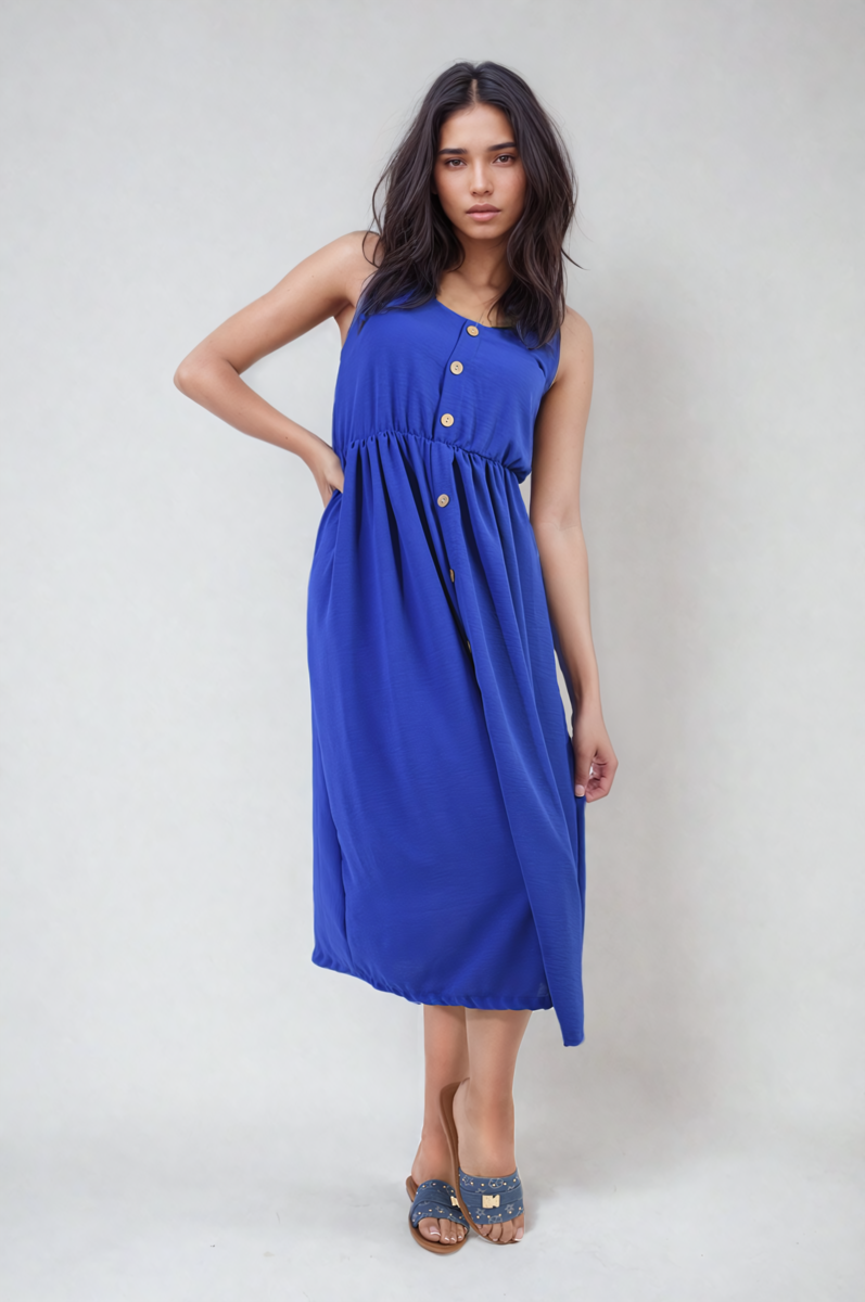 Button Front Strappy Midi Dress