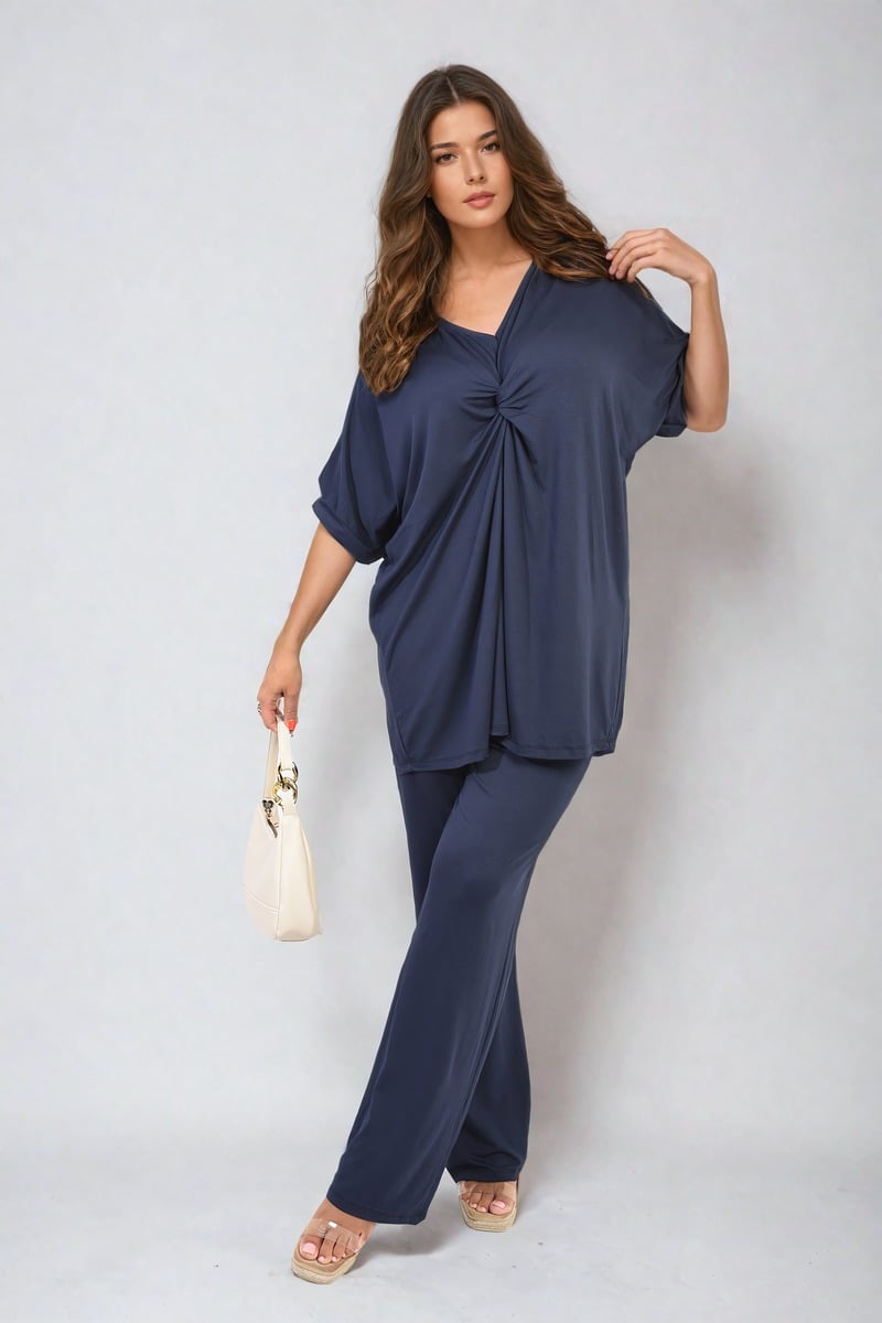 Twist Front Plunge Neckline Top and Trouser Co-ord Set