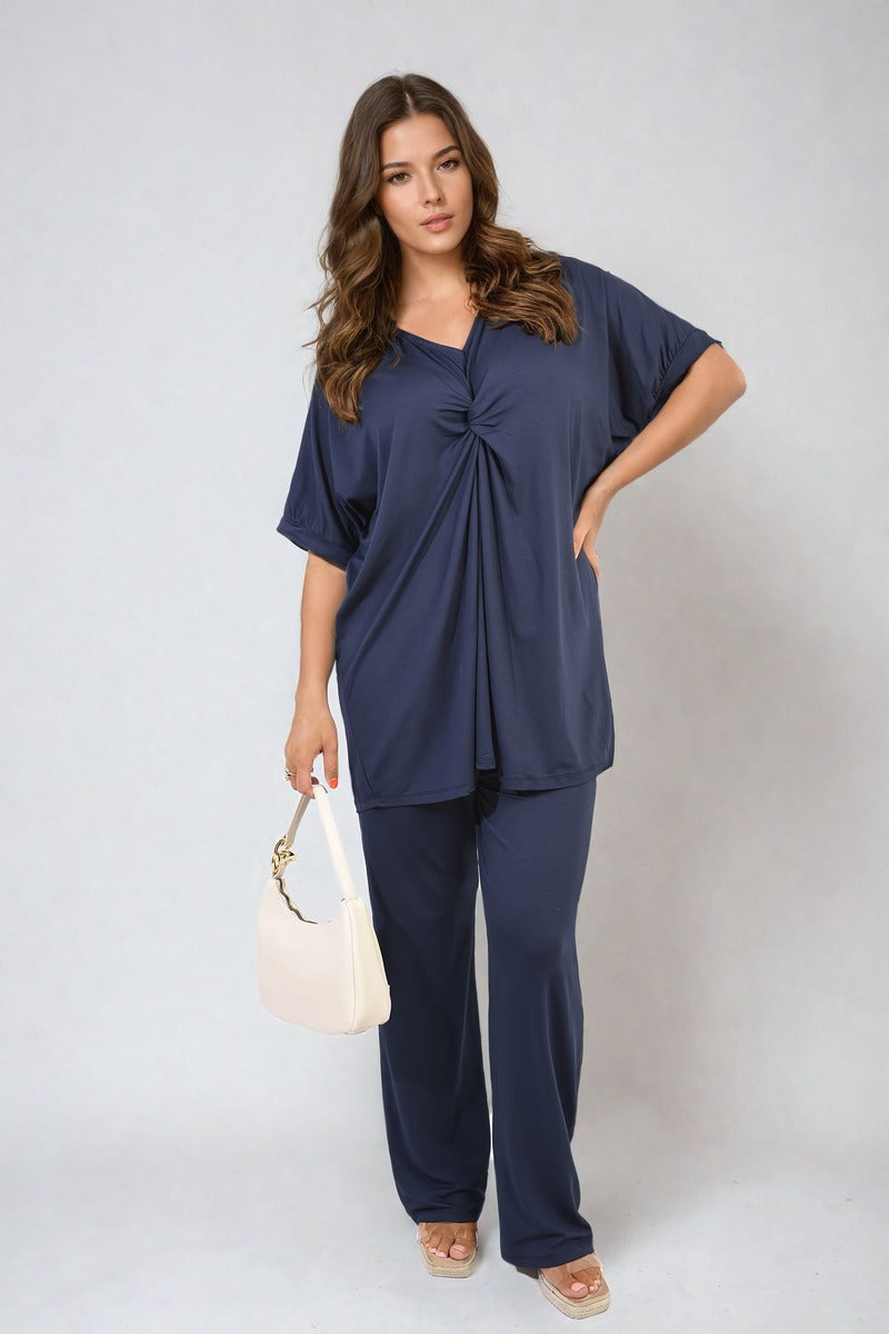 Twist Front Plunge Neckline Top and Trouser Co-ord Set