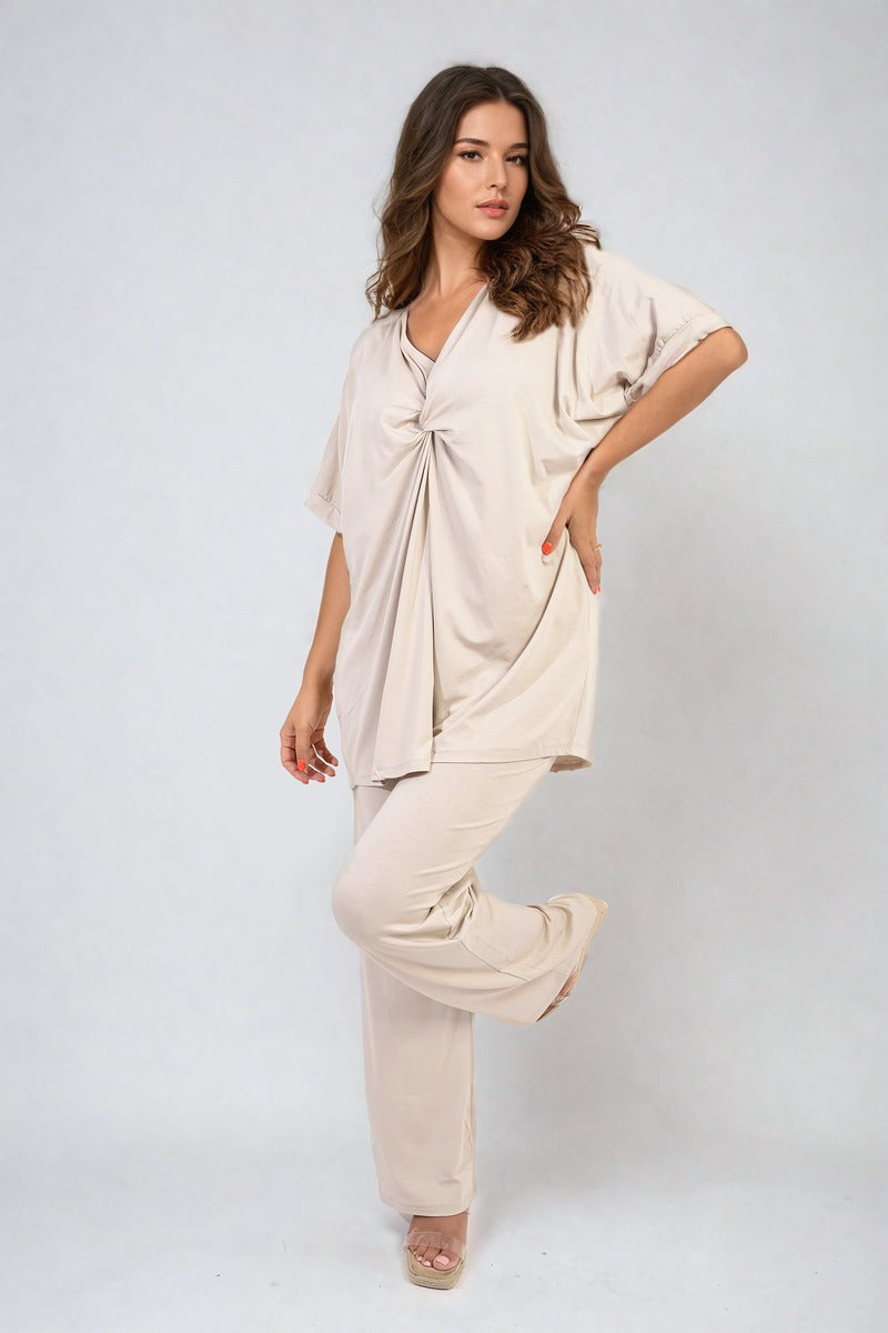 Twist Front Plunge Neckline Top and Trouser Co-ord Set