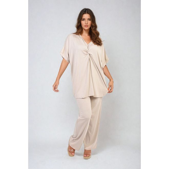 Twist Front Plunge Neckline Top and Trouser Co-ord Set