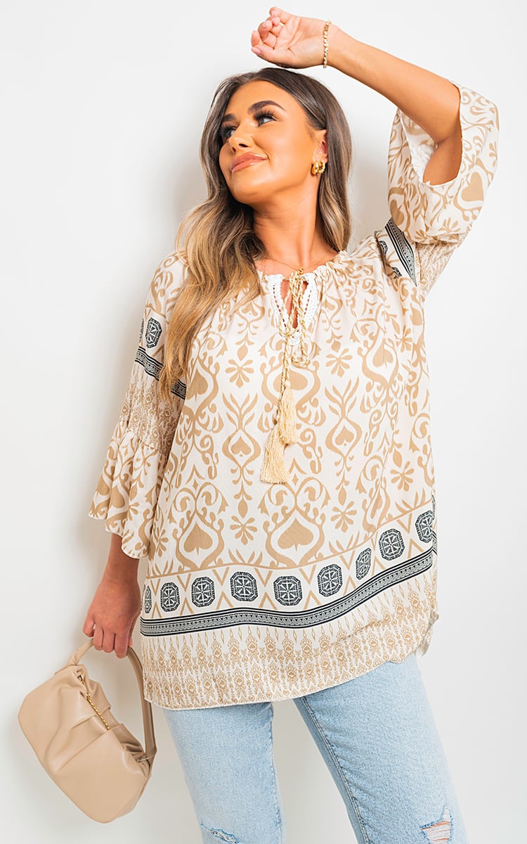 Boho Tassel Tie-Neck Loose Top