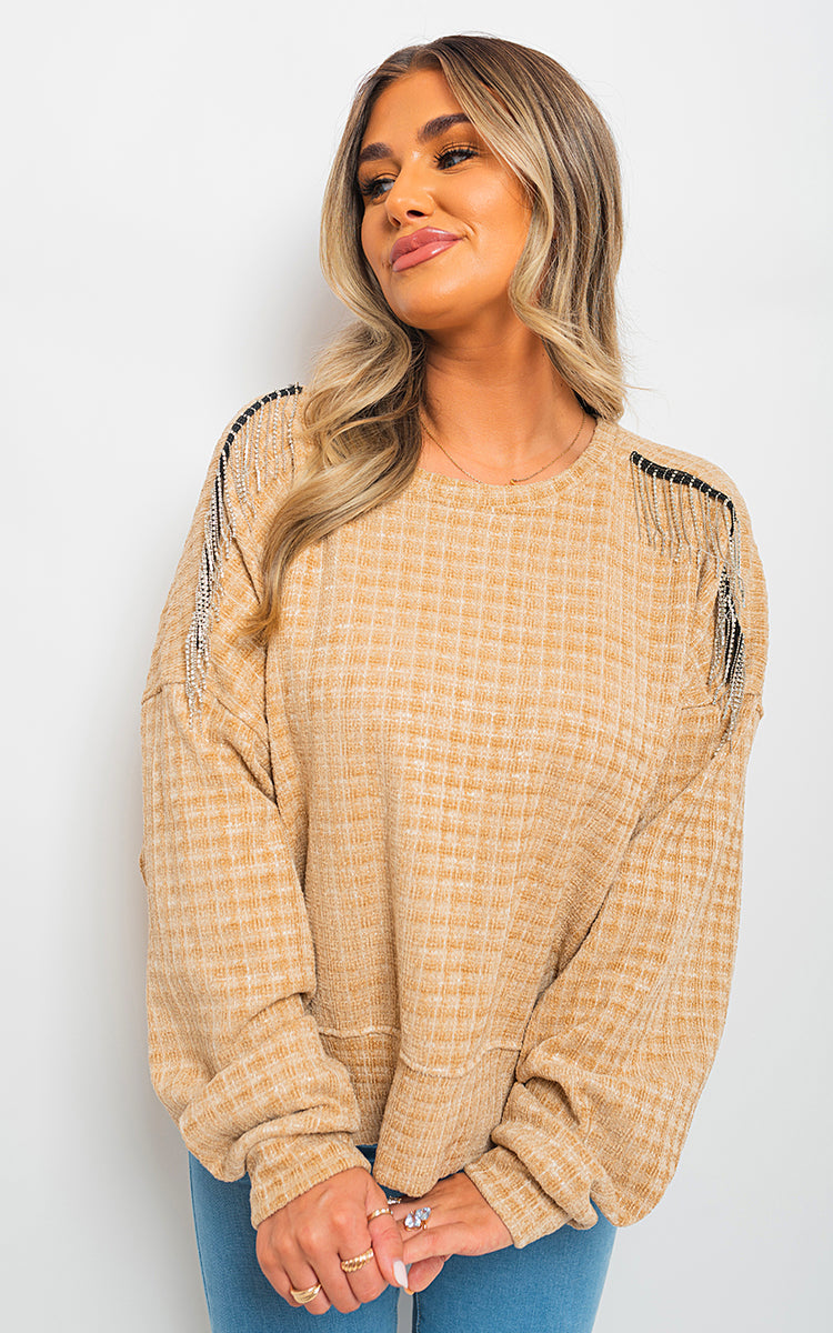 Long Sleeve Knitted Jumper With Tassel Detail