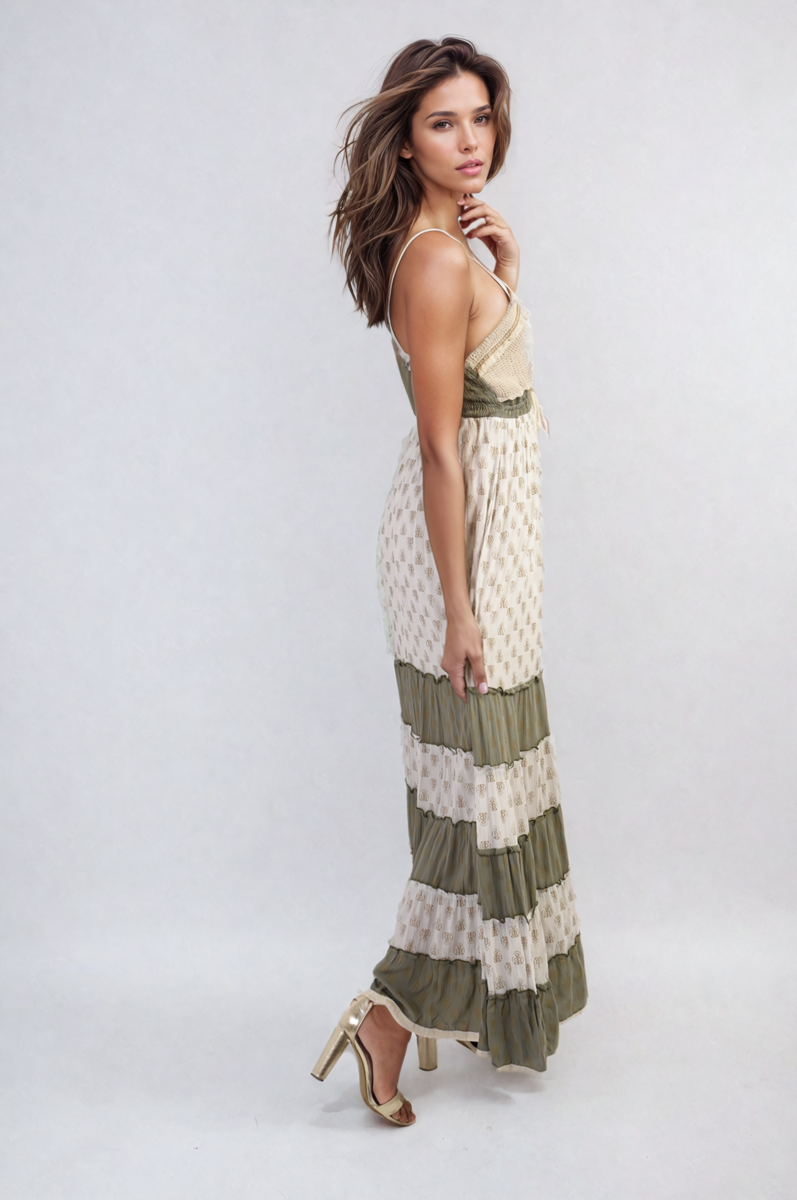 Tiered Crochet Strappy Maxi Dress