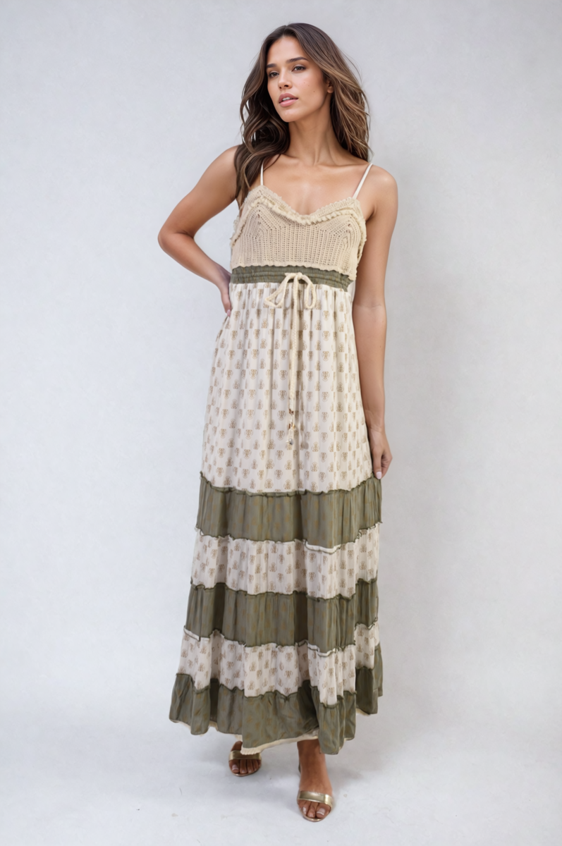 Tiered Crochet Strappy Maxi Dress