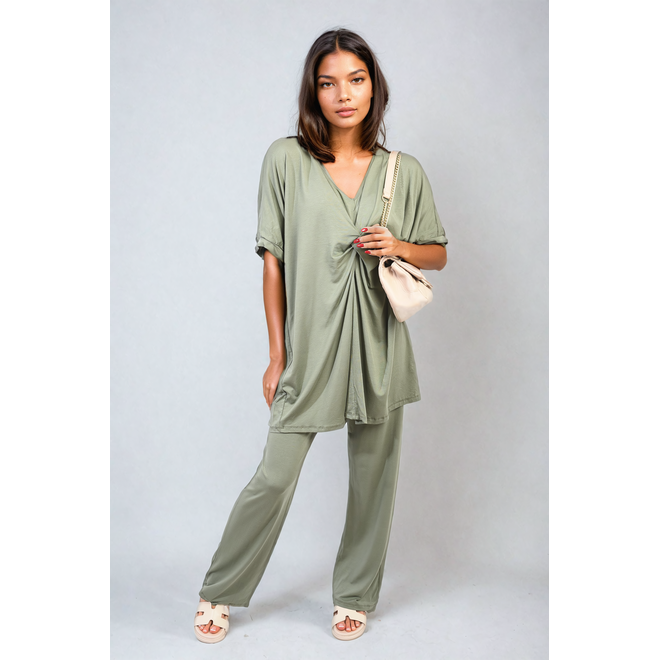 Twist Front Plunge Neckline Top and Trouser Co-ord Set