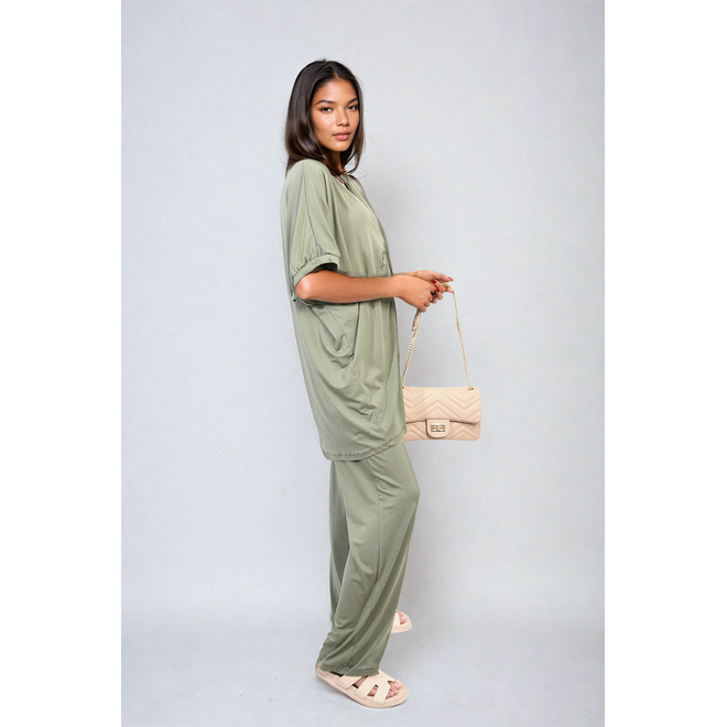 Twist Front Plunge Neckline Top and Trouser Co-ord Set