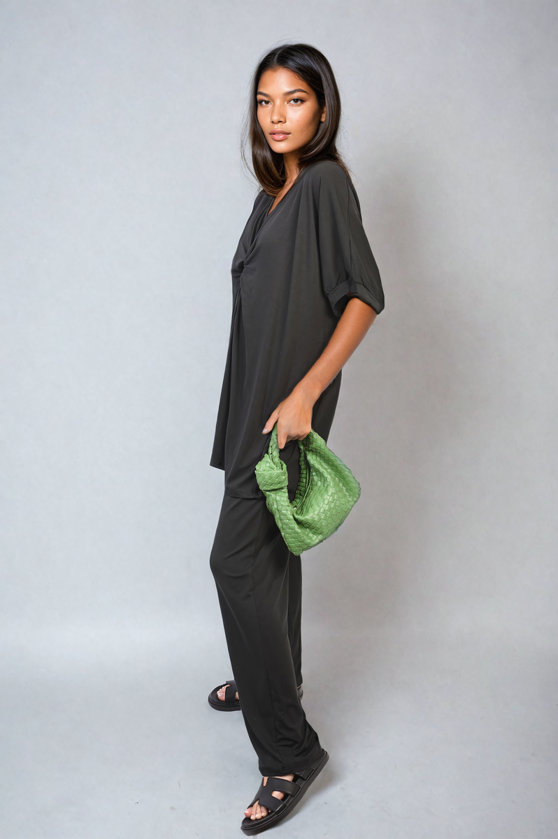 Twist Front Plunge Neckline Top and Trouser Co-ord Set