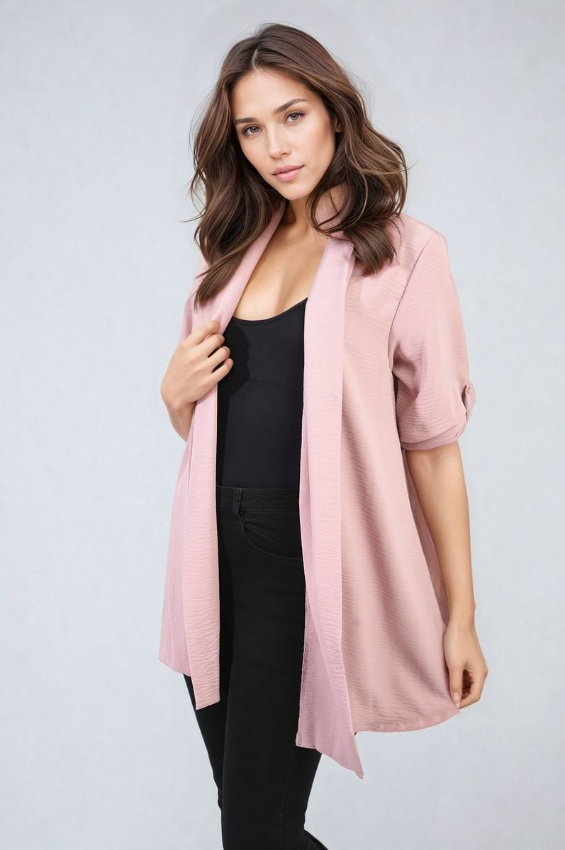 Open Front Roll Up Sleeve Cardigan