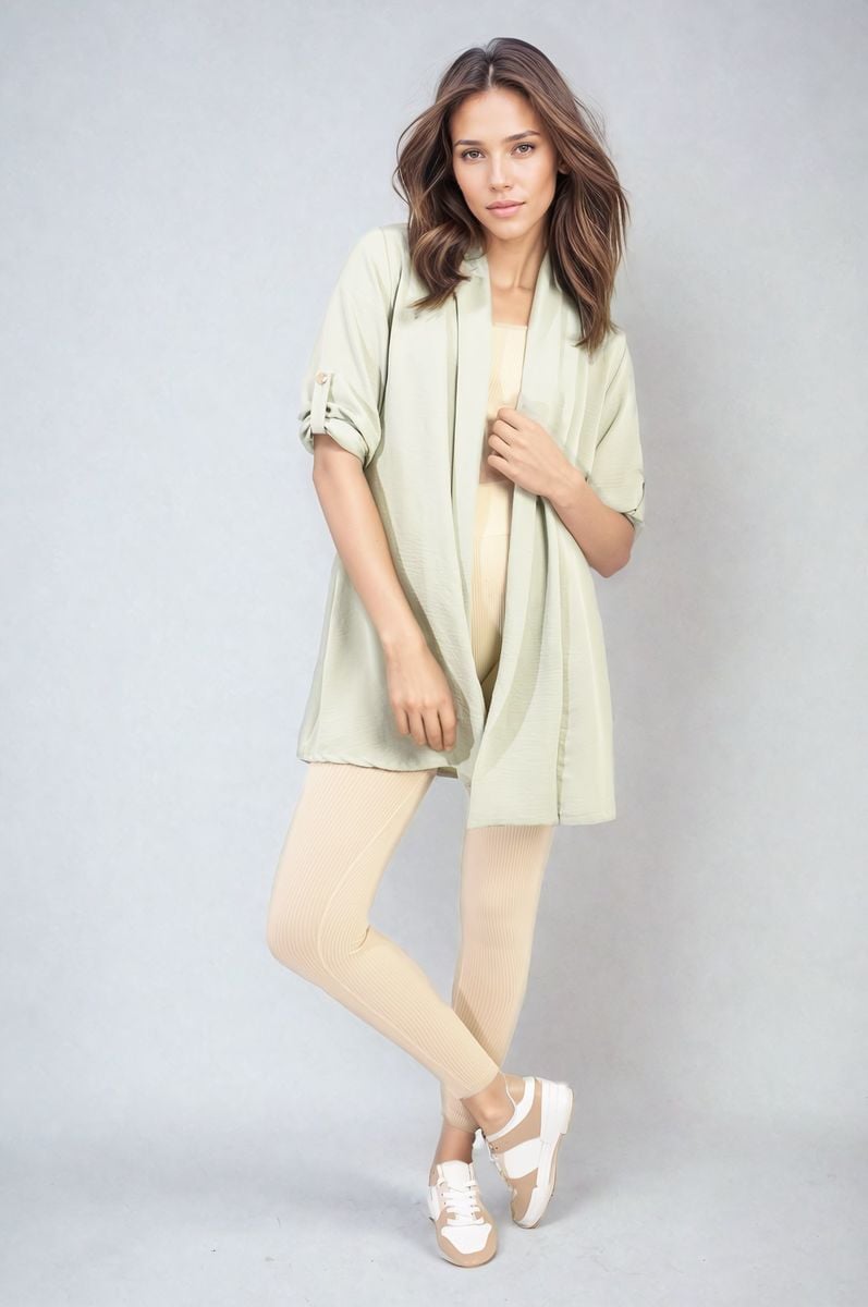 Open Front Roll Up Sleeve Cardigan