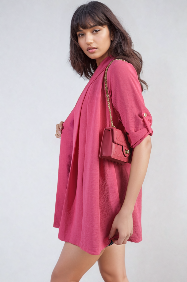 Open Front Roll Up Sleeve Cardigan