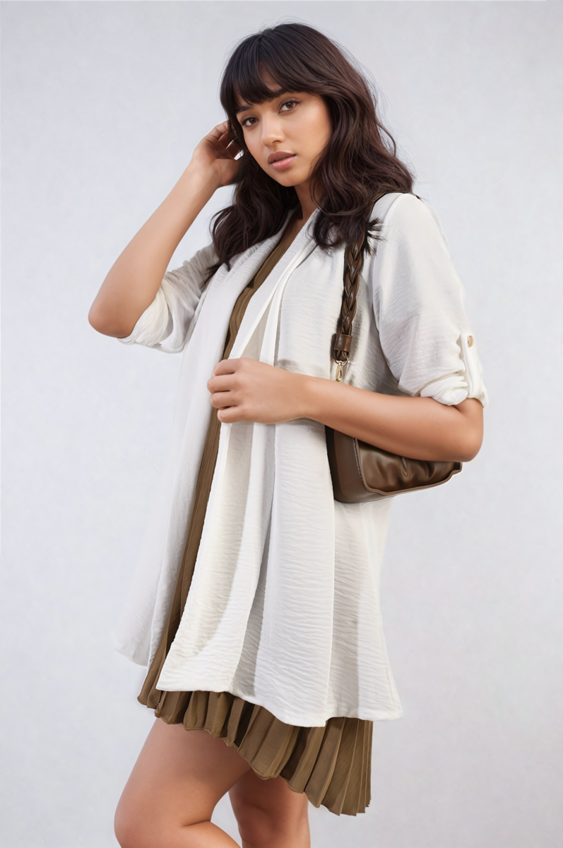 Open Front Roll Up Sleeve Cardigan