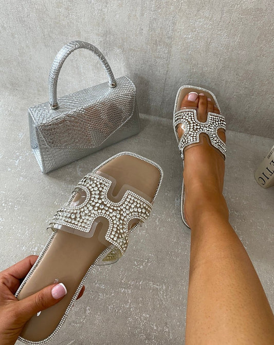 Embellished Cut Out Strap Flat Sandals