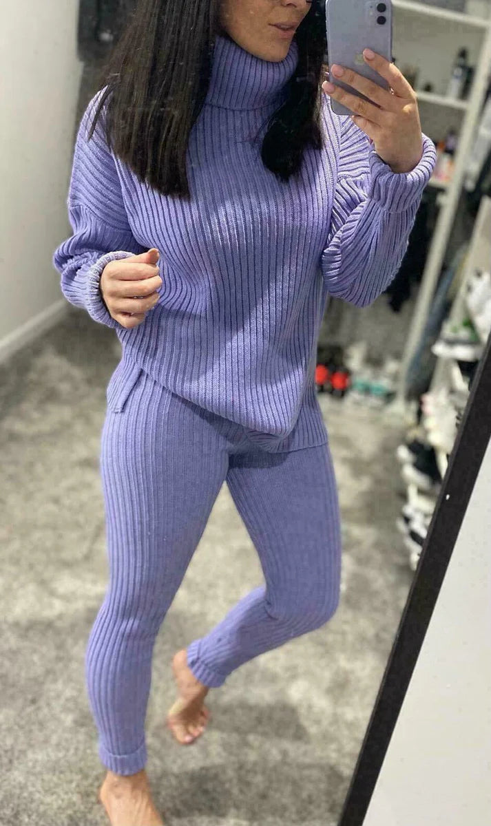 Chunky Knitted Poloneck & Leggings Set