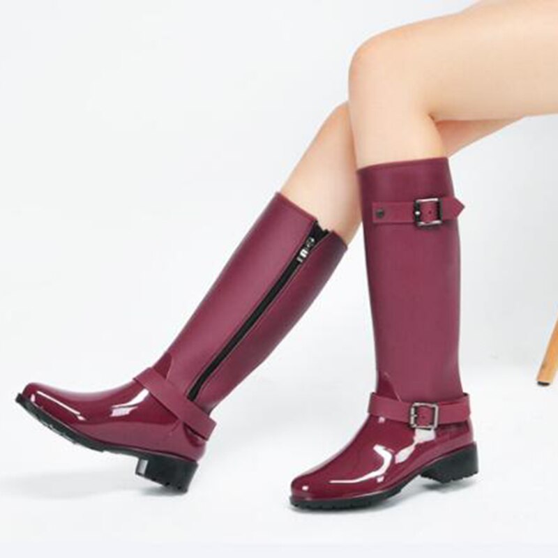 Knee-High Rain Boots With Buckles