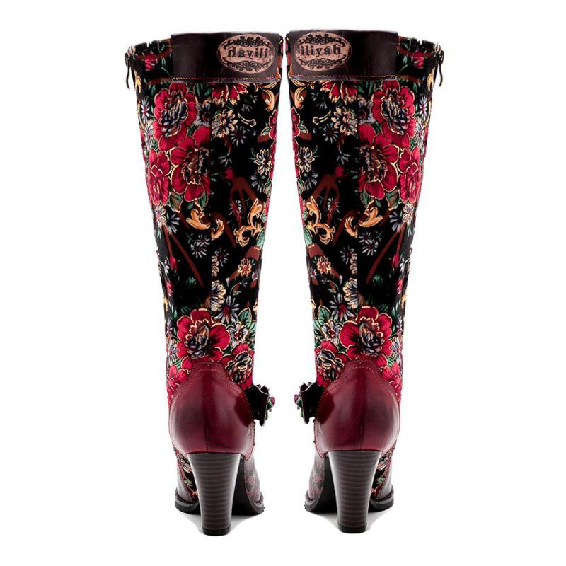Handmade Leather Boots With Florals & Flower Buckle