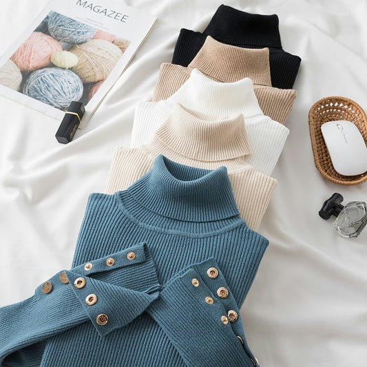 Turtleneck Pullover With Stud Cuffs