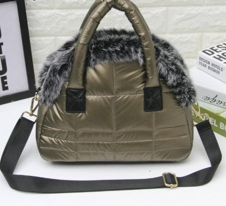 Space Cotton Handbag With Fur