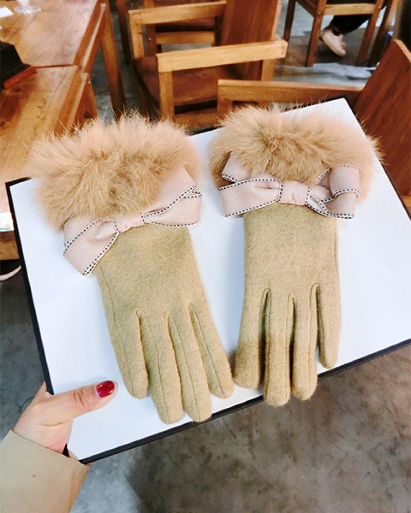 Cashmere Glove With Plush Lining And Bow