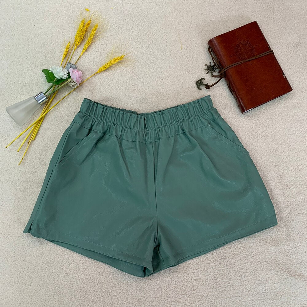 Colourful PU Leather Shorts With Pocket