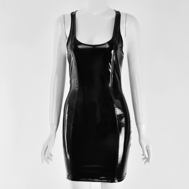 PU Leather Sleeveless Bodycon Mini Dress