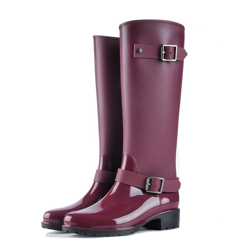 Knee-High Rain Boots With Buckles