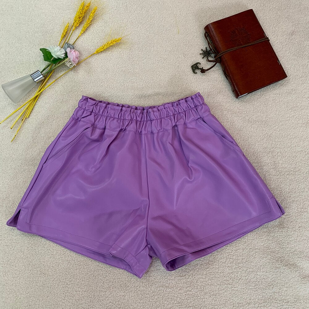 Colourful PU Leather Shorts With Pocket