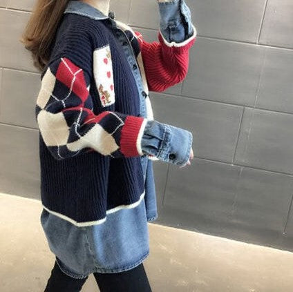 Denim Jacket With Knitted Jumper