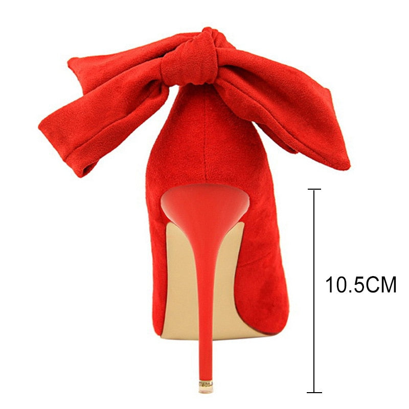 Faux-Suede Heels With Large Bow