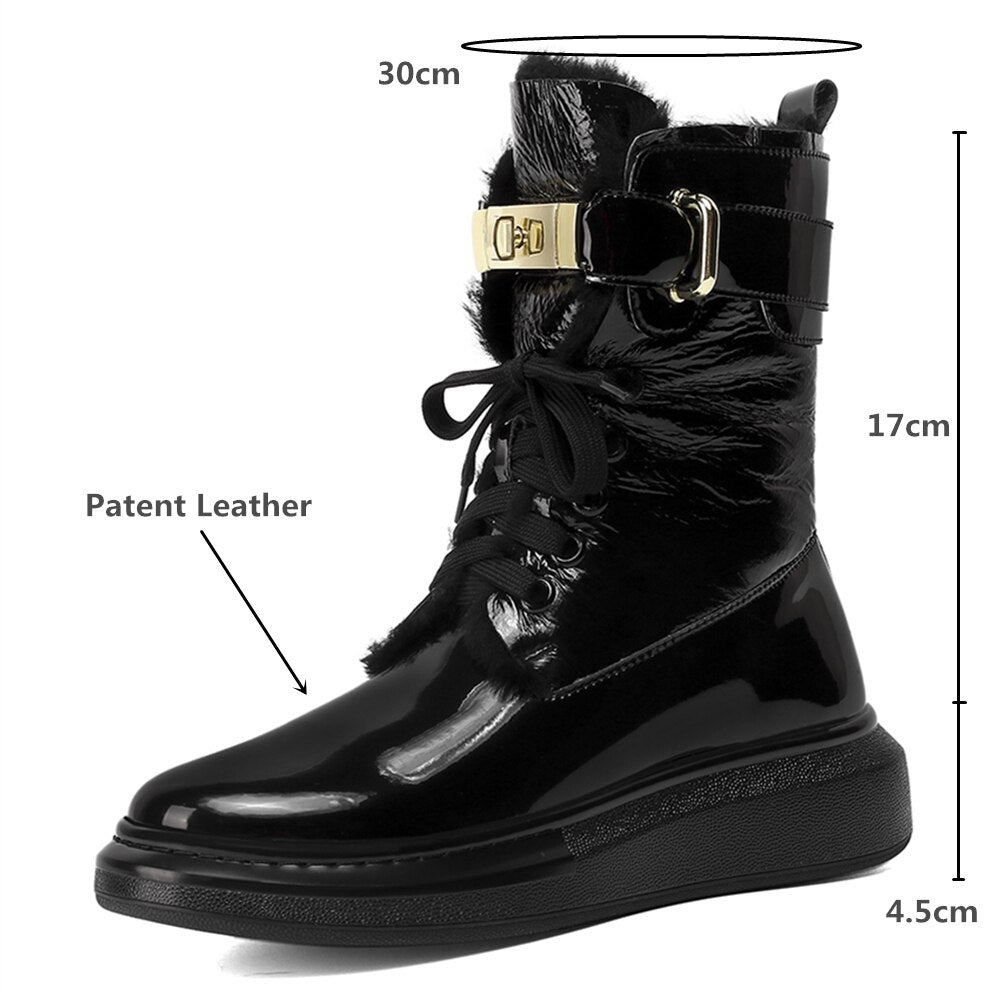 Patent Leather Snow Boots With Faux-Fur & Buckle