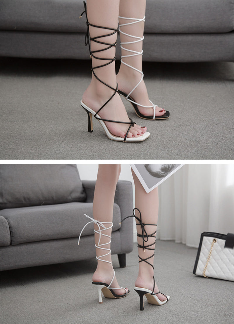 Black & White Lace-Up Heels