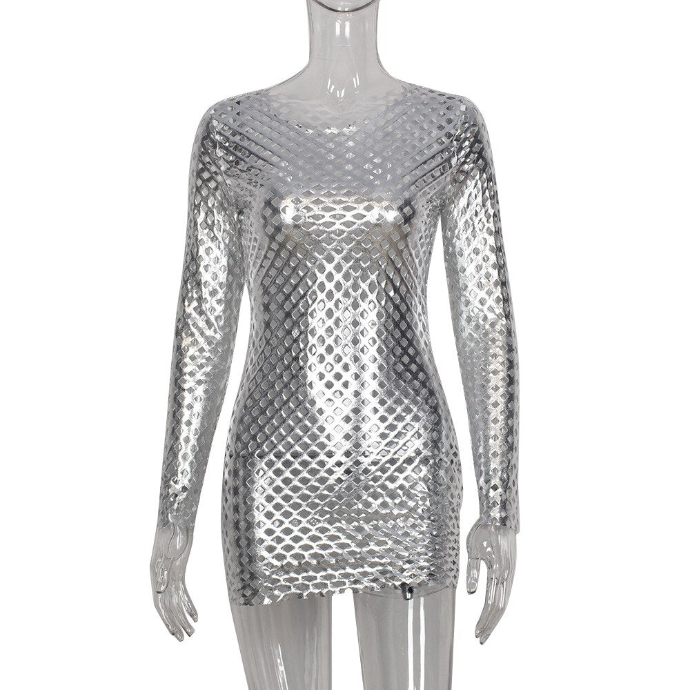 Silver Metallic Hollow-Out Dress