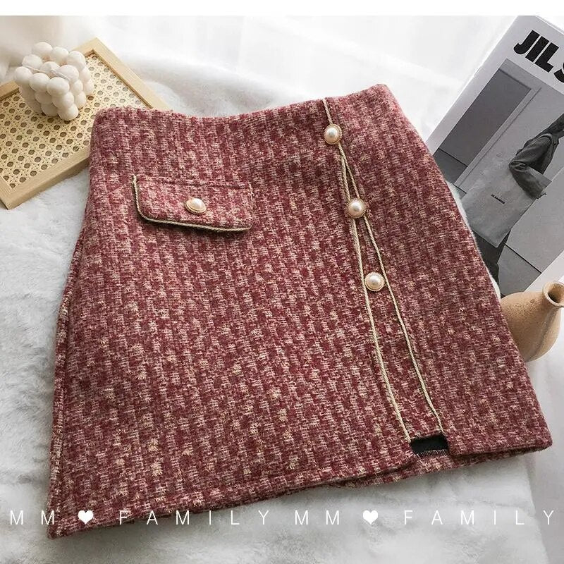 Tweed Skirt With Pearl Buttons