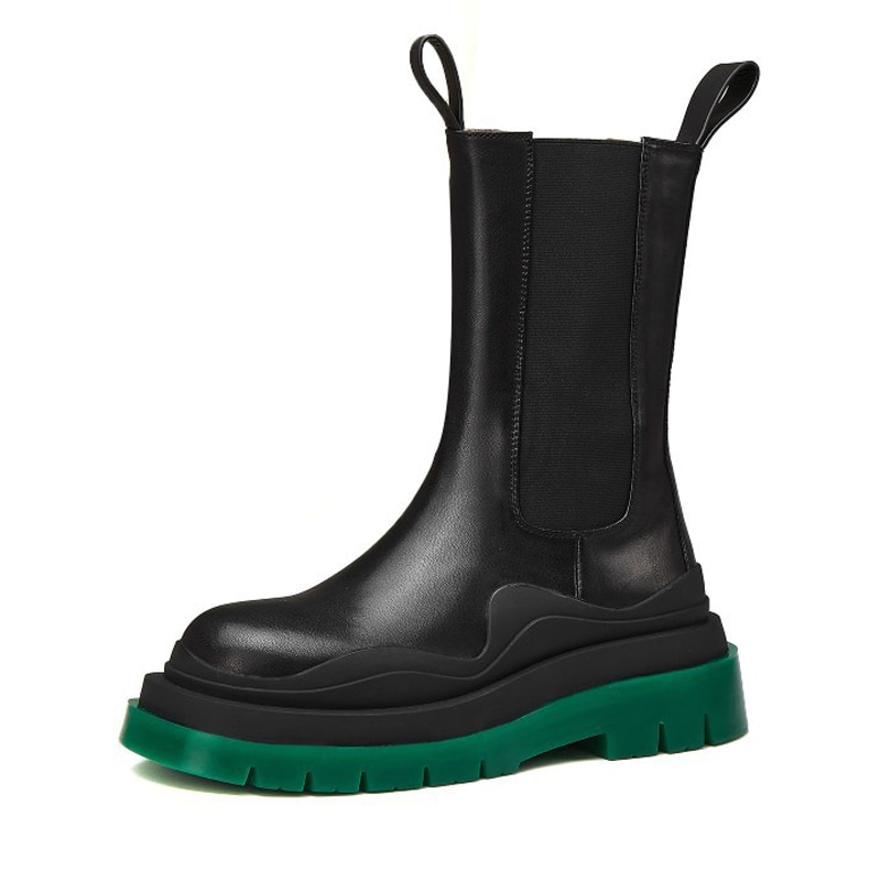 Chunky Black Boots With Green Sole