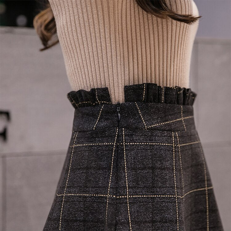 Plaid Mini Skirt With Ruffled Top And Under-Shorts