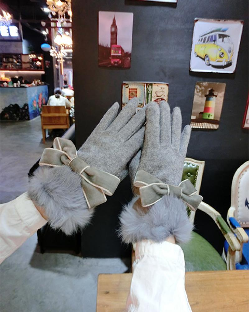 Cashmere Glove With Plush Lining And Bow