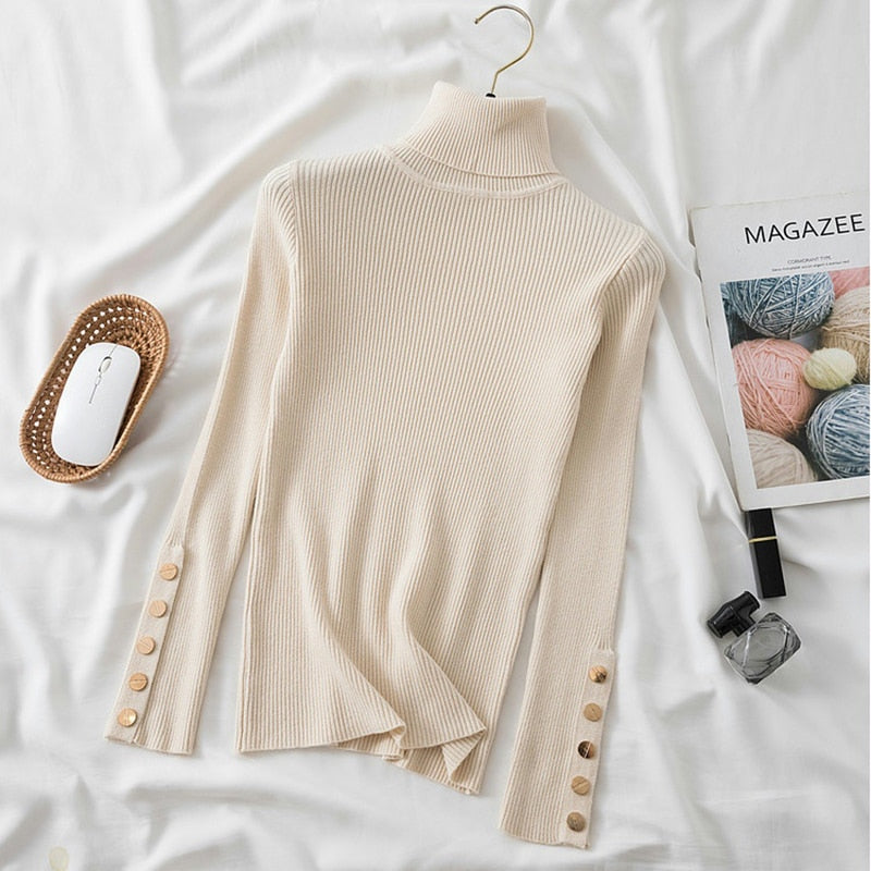 Turtleneck Pullover With Stud Cuffs