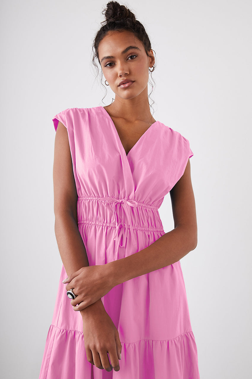 Pleated Waist Dress With Double Ties