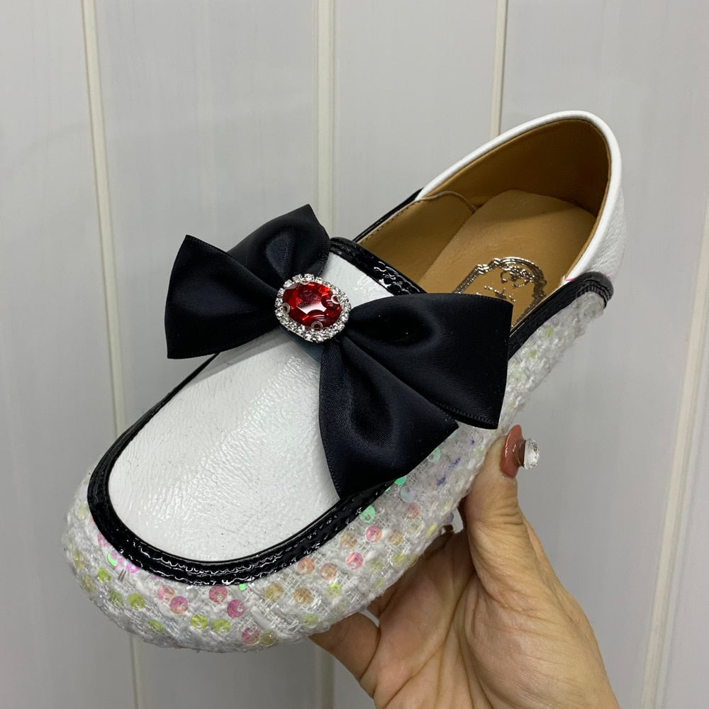 Patent Sequin Flats With Bow