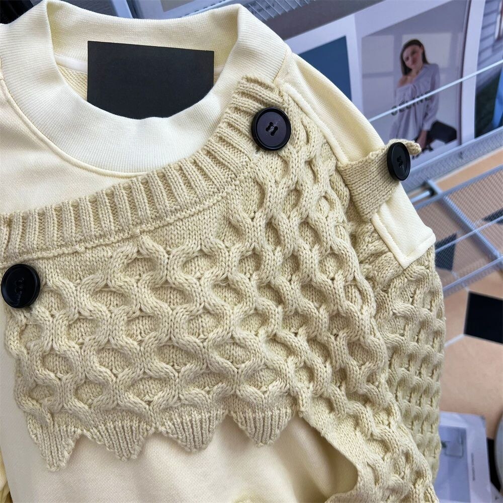 Unisex Irregular Sweatshirt With Frayed Knitted Front