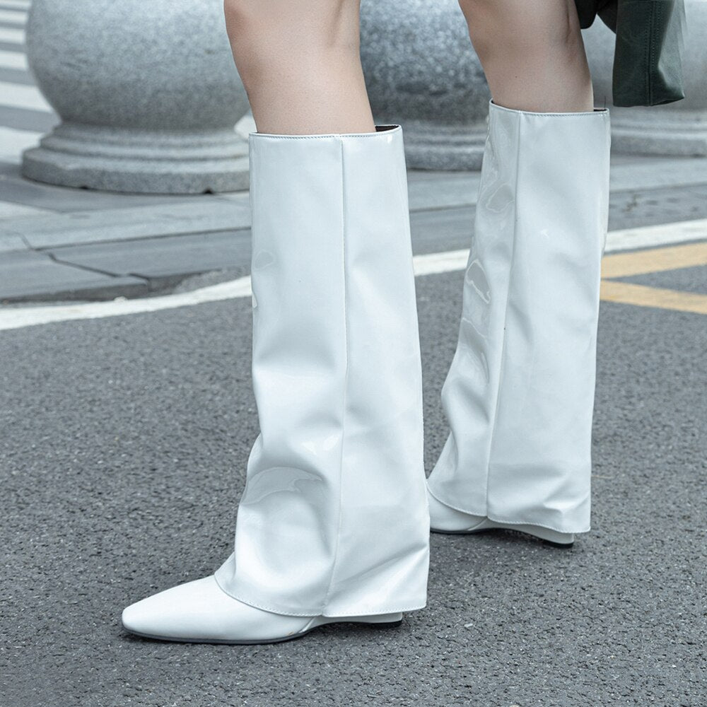 Patent Loose Fit Folded Boots