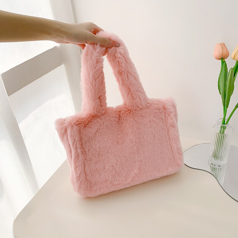 Faux-Fur Tote Bag With PU Leather Lining