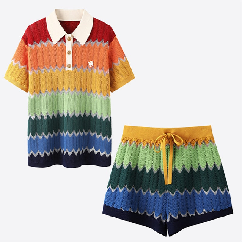 Vibrant Knitted Ice Silk Short Set
