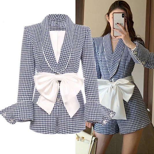 Plaid Romper With Front-Bow