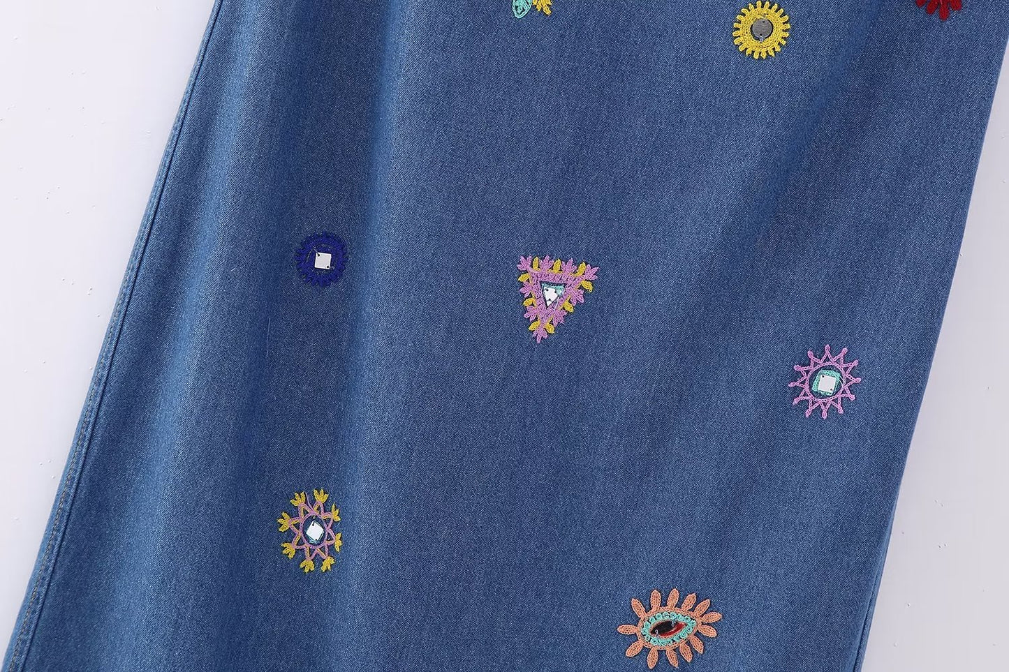 Embroidered Halter-Neck Mid-Calf Dress