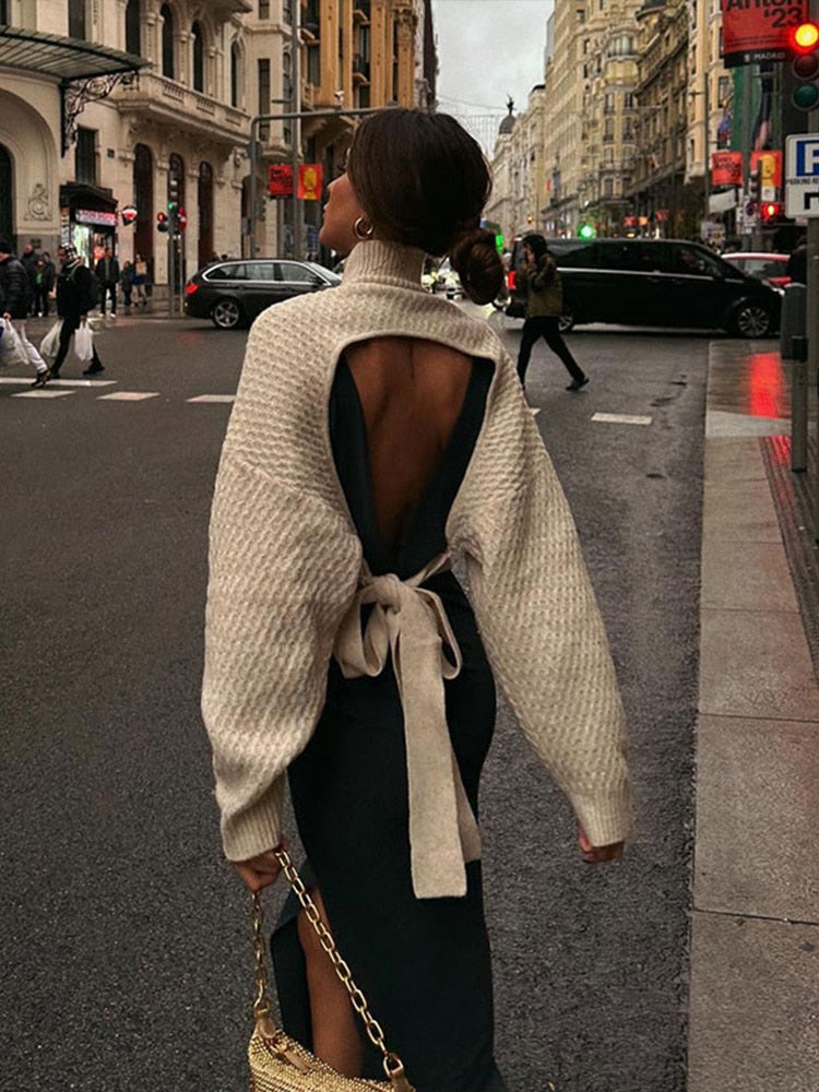 Beautiful Backless Tie-Up Sweater