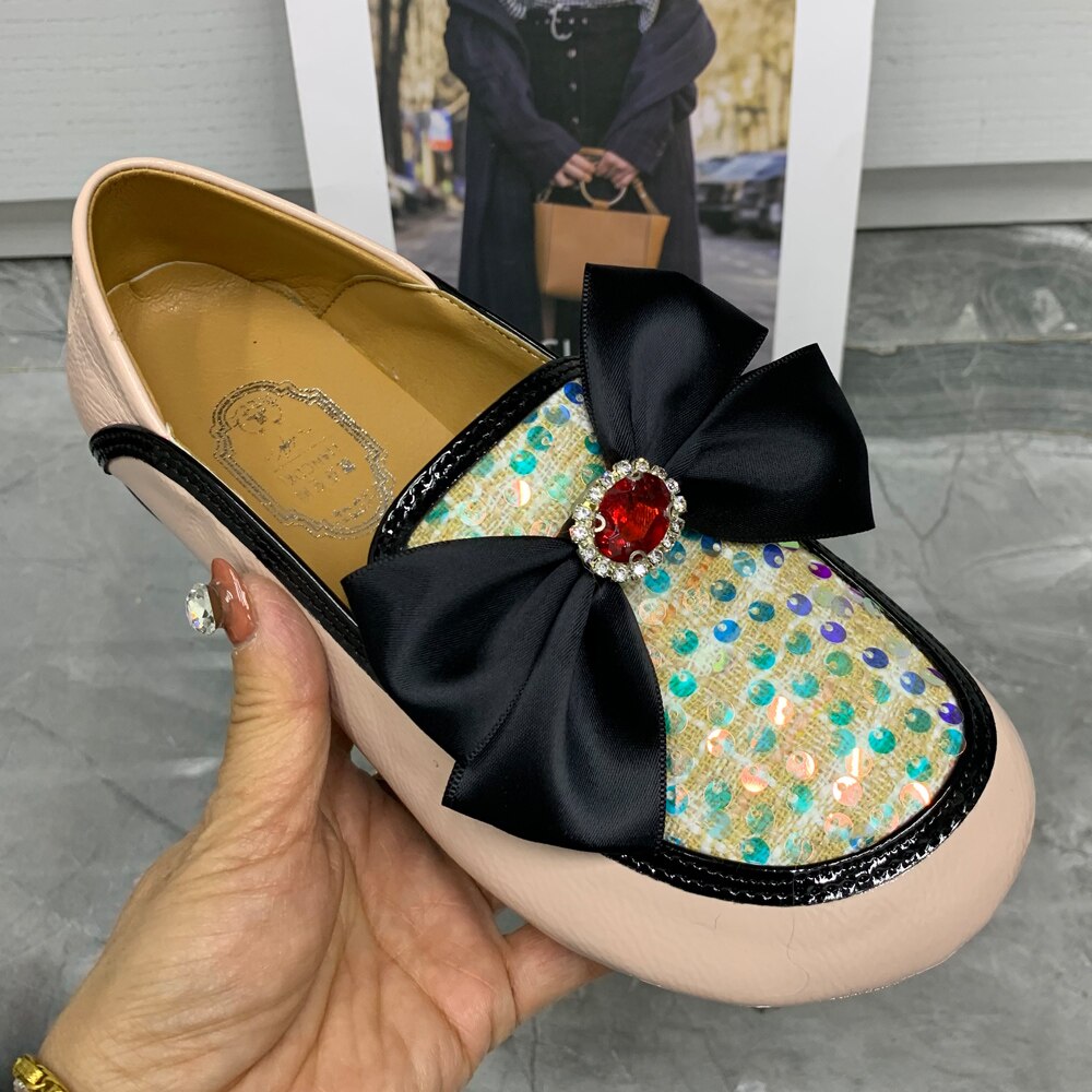 Luxury Loafers With Rhinestone & Bow