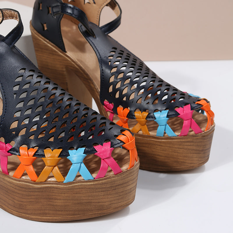 Colourful Criss-Cross Heels With Buckle Strap