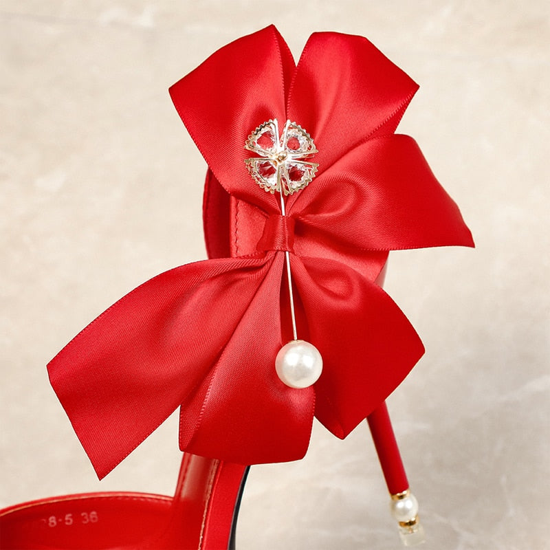 10cm & 7.5cm Satin Bow-Knot Heels With Pin